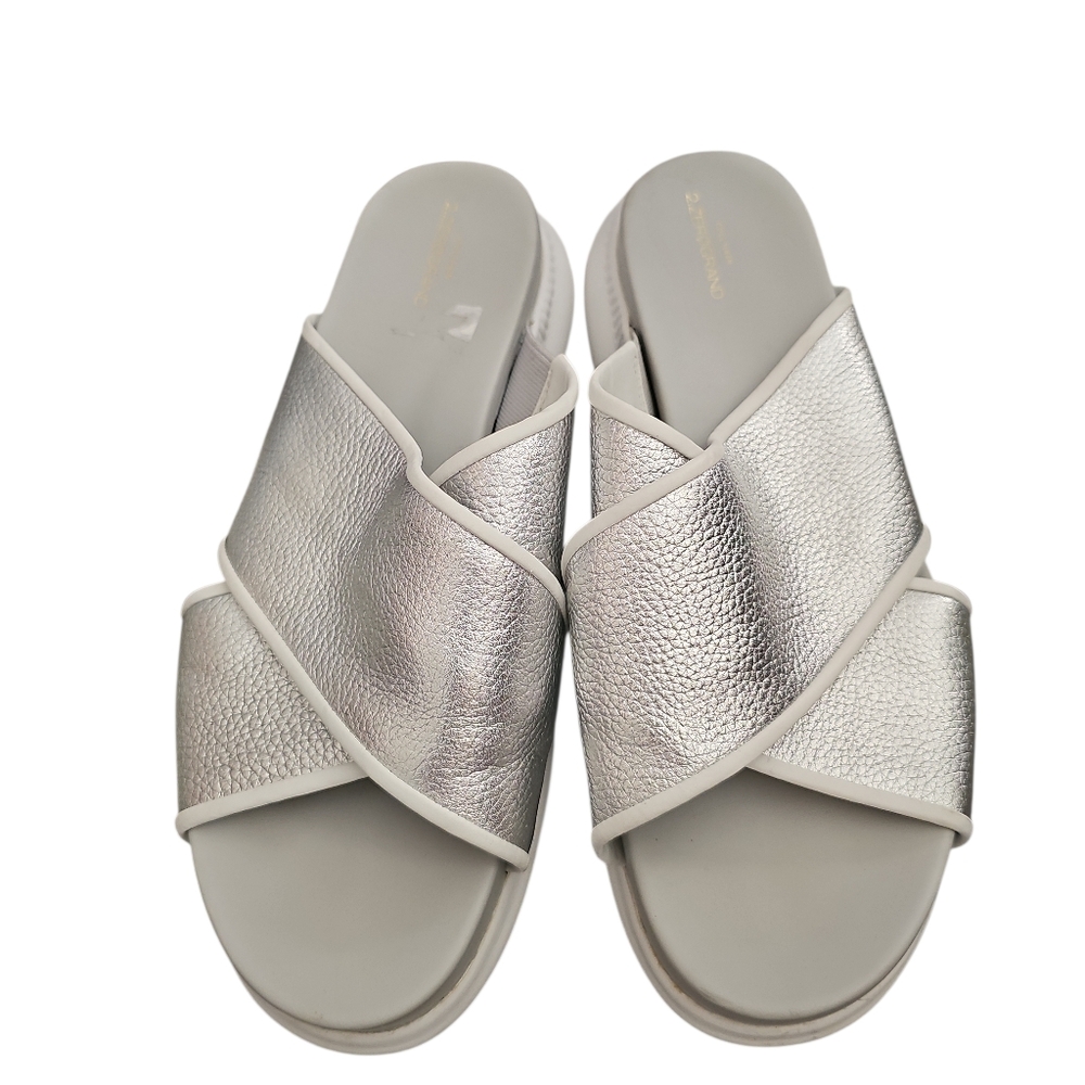 Cole Haan 2.zerøgrand Criss Cross Slide Sandals Sz 8 Silver Leather White - Picture 5 of 7